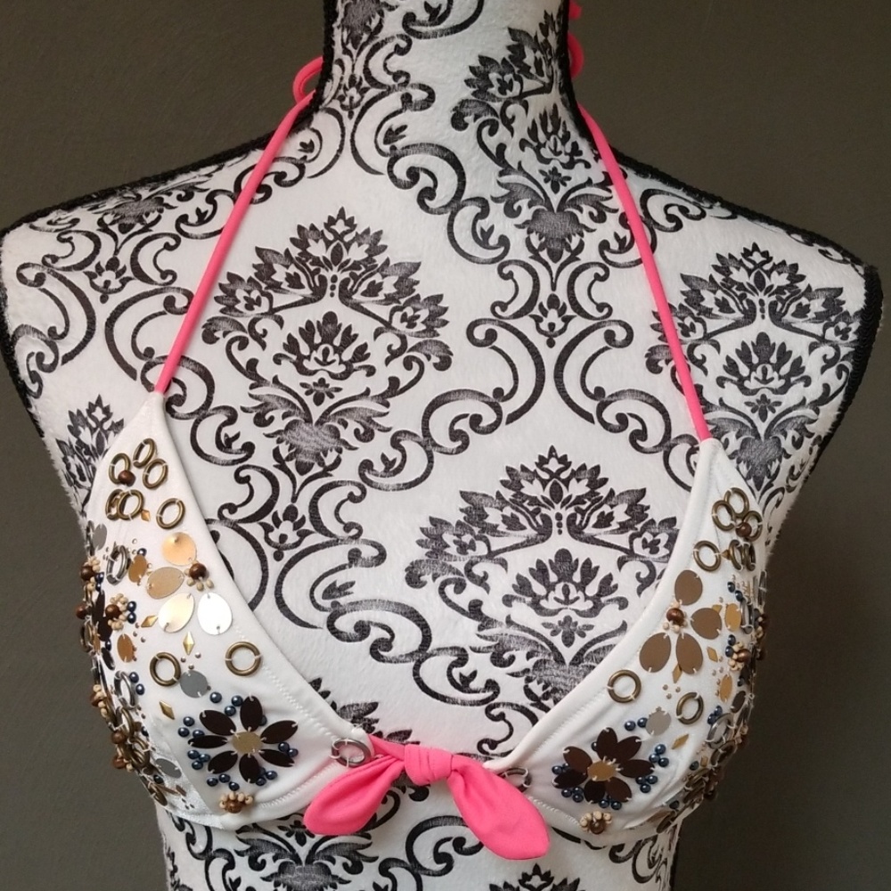 Victoria's Secret Embellished Bikini Top Pink Boho